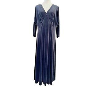 Vtg 90s Barbara Lesser Velour Midi Dress Women's XL Gray Babydoll Whimsigoth USA